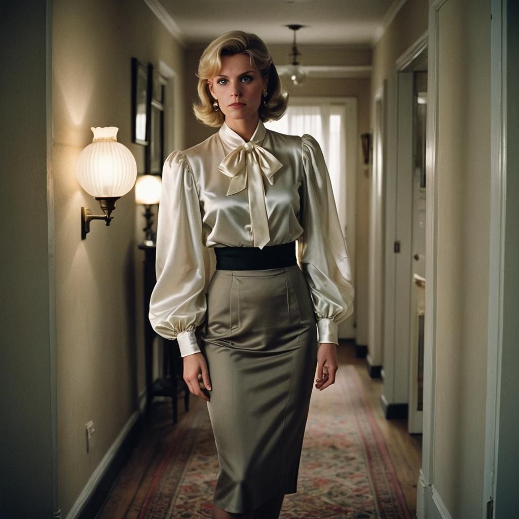 Blonde Woman in Doorway: 1980s Style Portrait