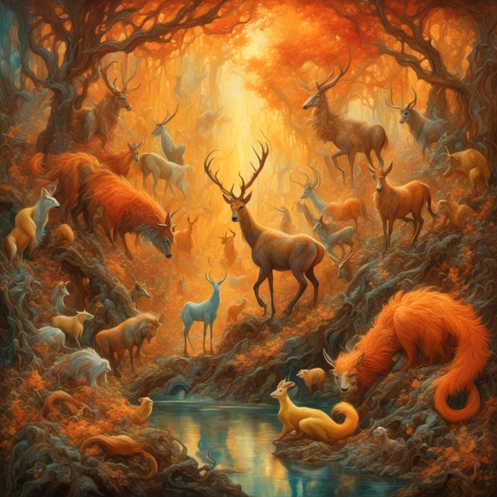 <lora:Surreal:1.0>  Meeting of the Fantasy Animals