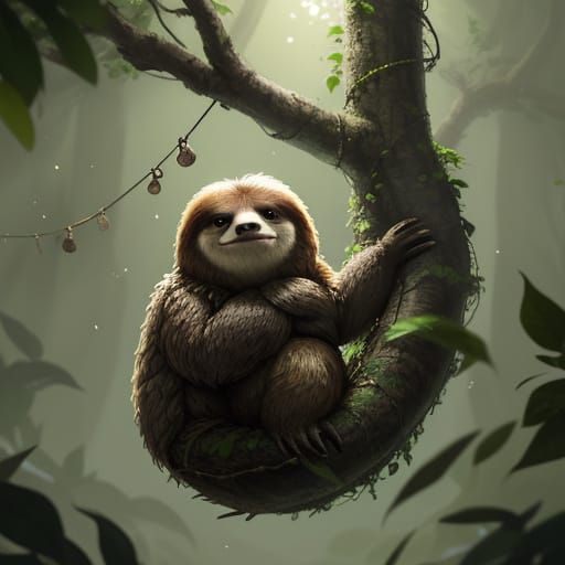 Fluffy Sloth in Fantasy Forest Concept Art