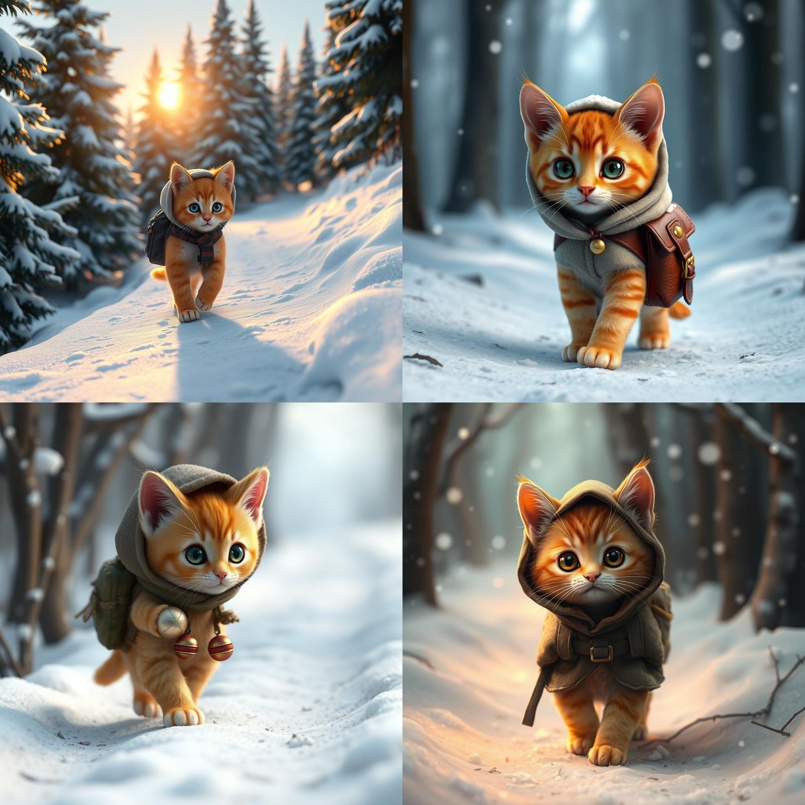 Orange Tabby Kitten's Snowy Adventure in 3D Anime Style