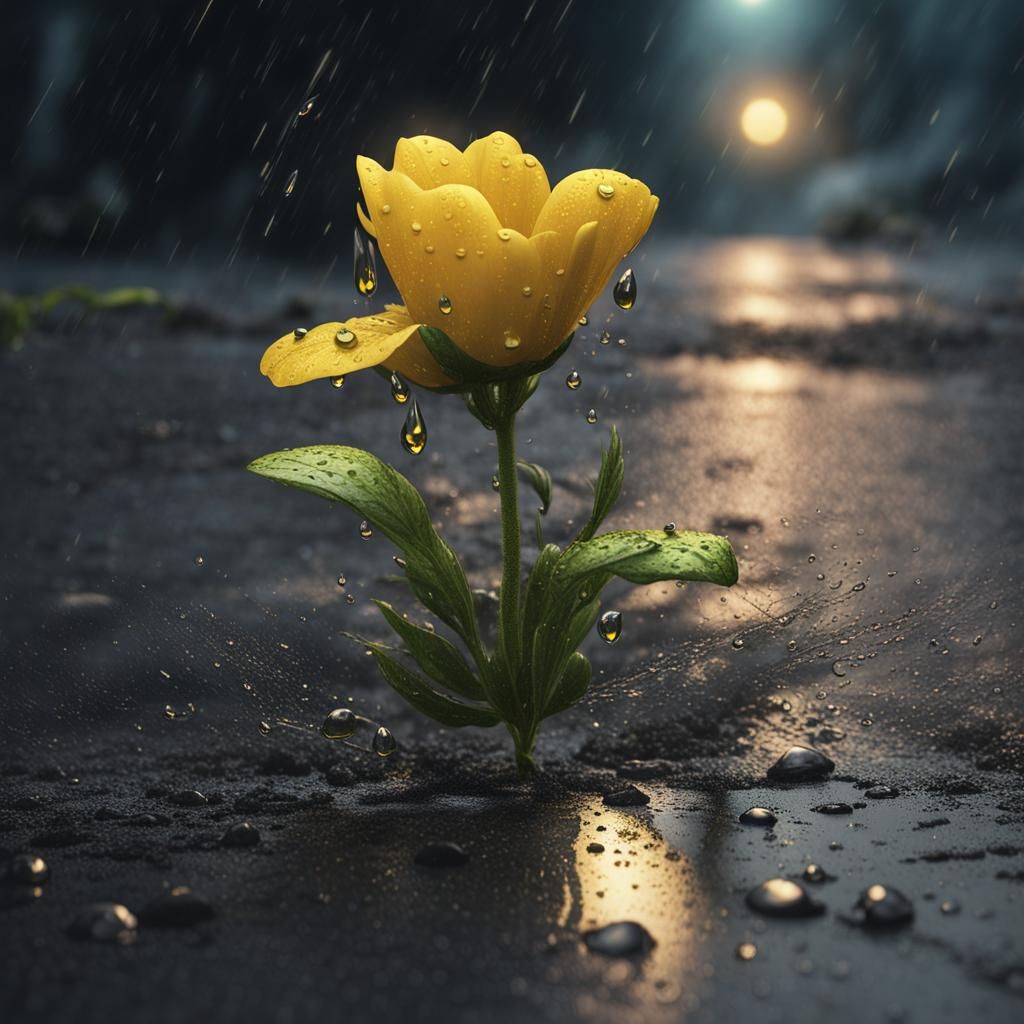 Lonely Flower Blooms Through Asphalt Crack