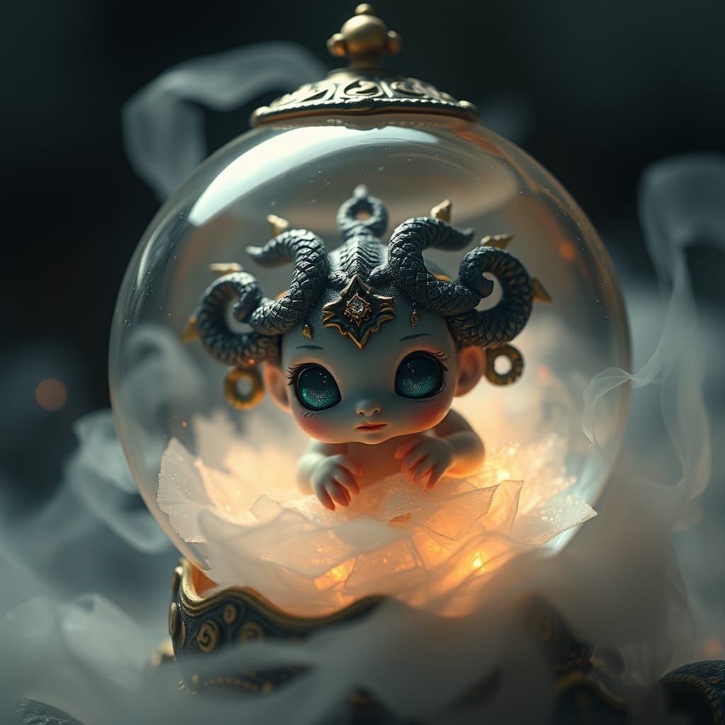 Miniature Medusa in Crystal Ball, Ethereal Glow