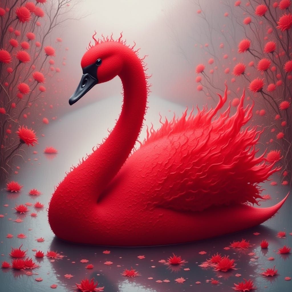 Crimson Crown: A Red Swan in Striking Detail