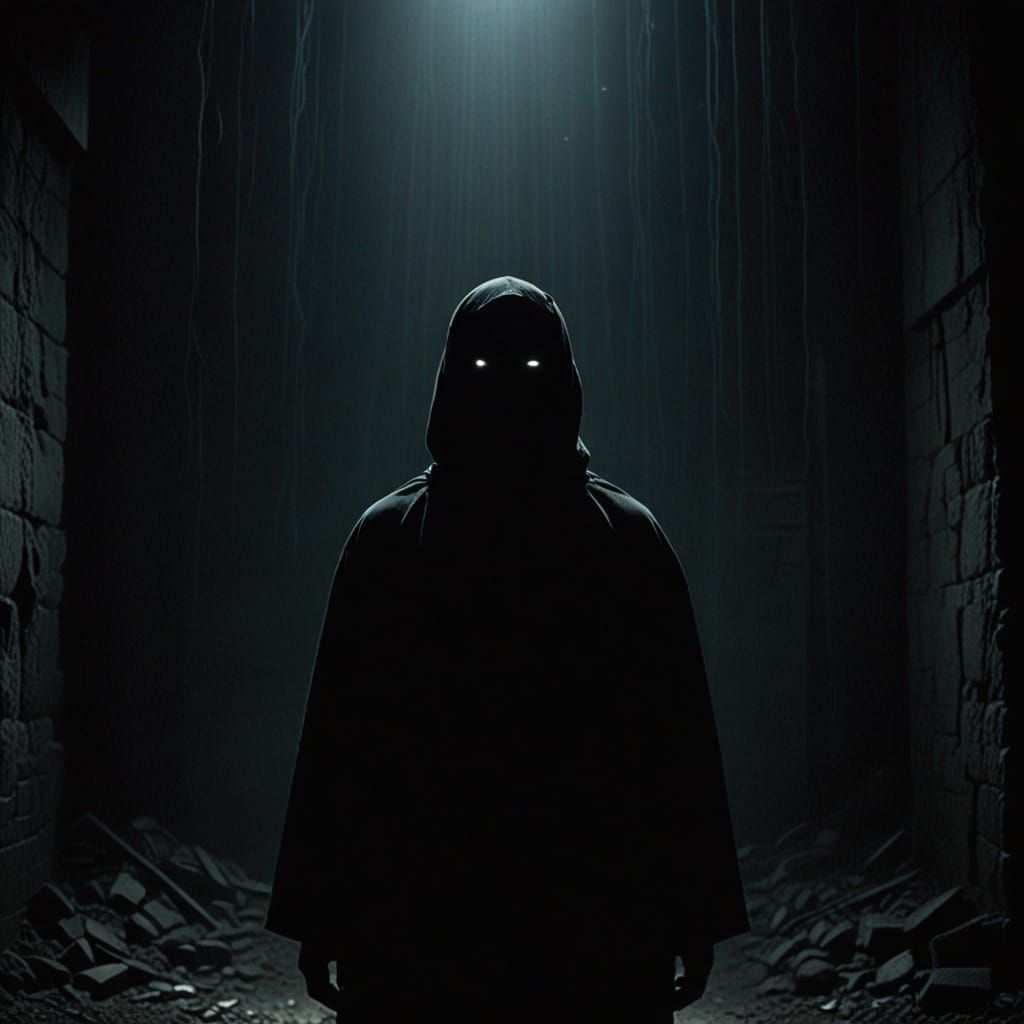 Mysterious, Film Noir-Inspired Figure in a Dark, Abstract Wo...