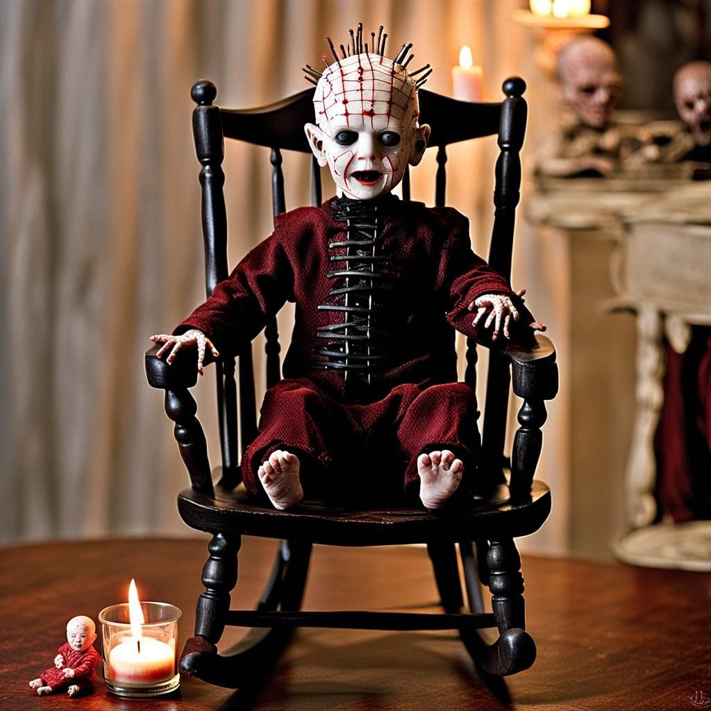 Bloody Newborn Pinhead with Female Pinhead, Horror Art