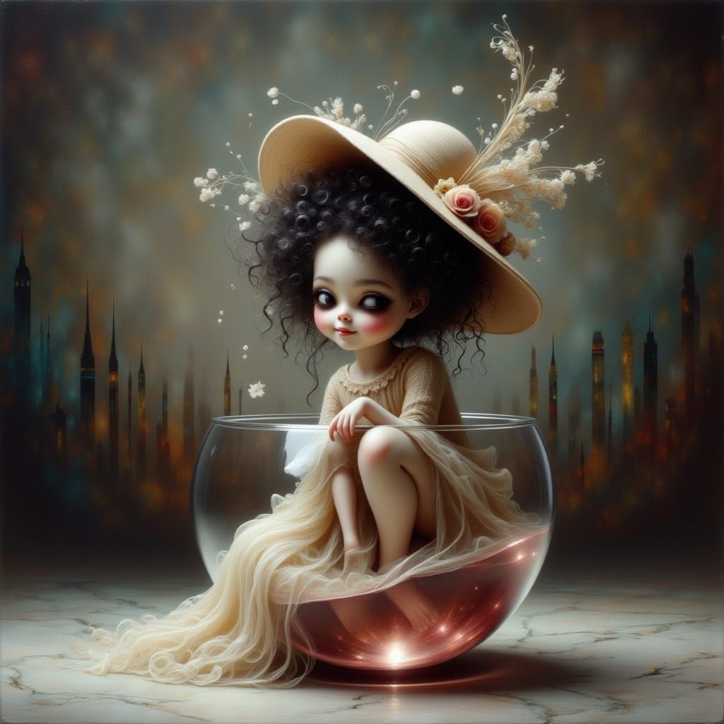 Whimsical Woman in Crystal Glass, Vintage Style