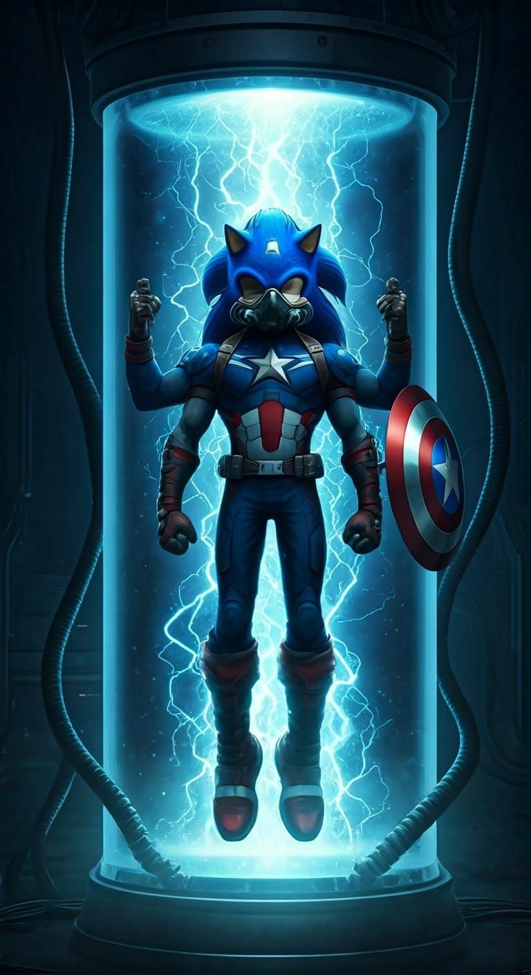 Powerful Fusion of Sonic and Captain America in a Sci-Fi Lab...