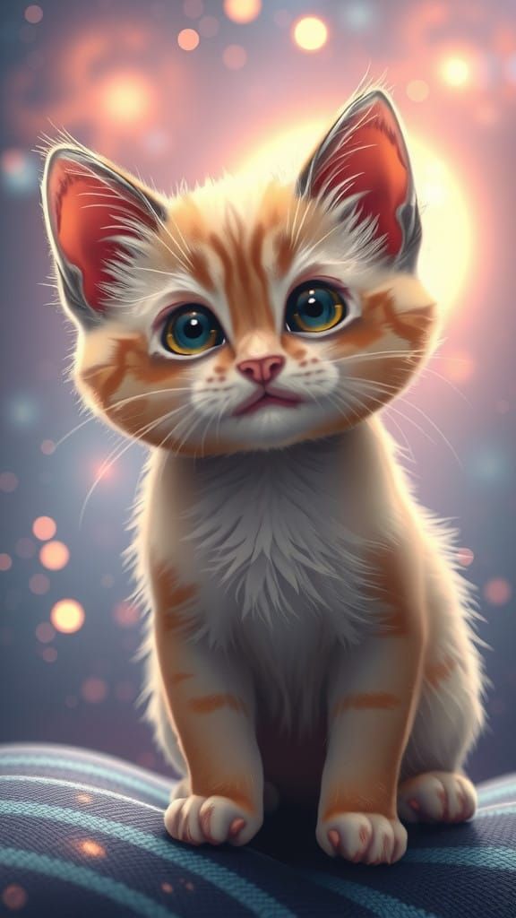 Whimsical Kitten in Nebula, Anime-Style Digital Art