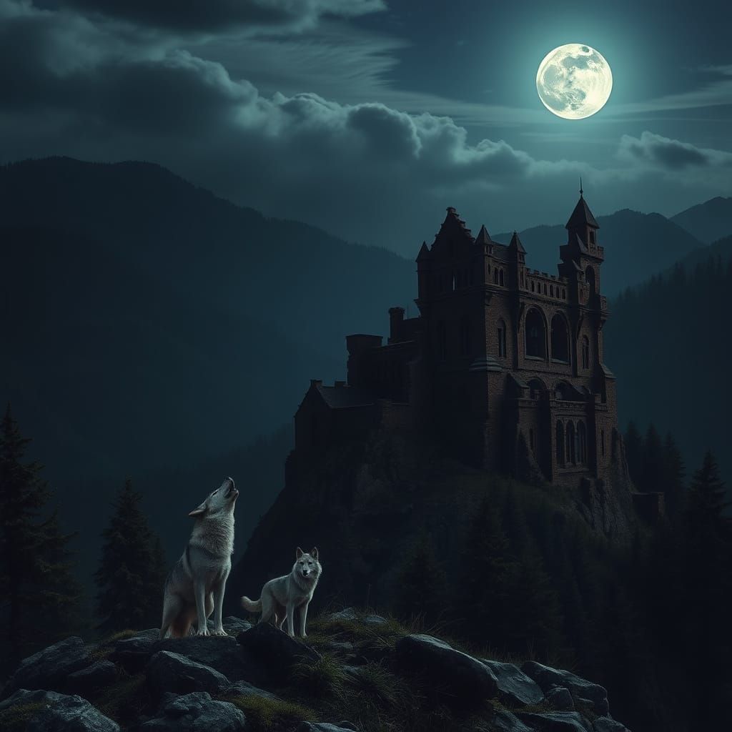 Ominous Carpathian Castle Ruins Under Moonlight