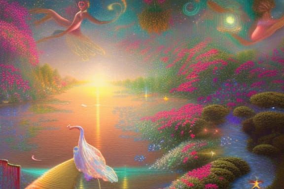 Holographic Astral Cosmic Illustration in Mixed Media