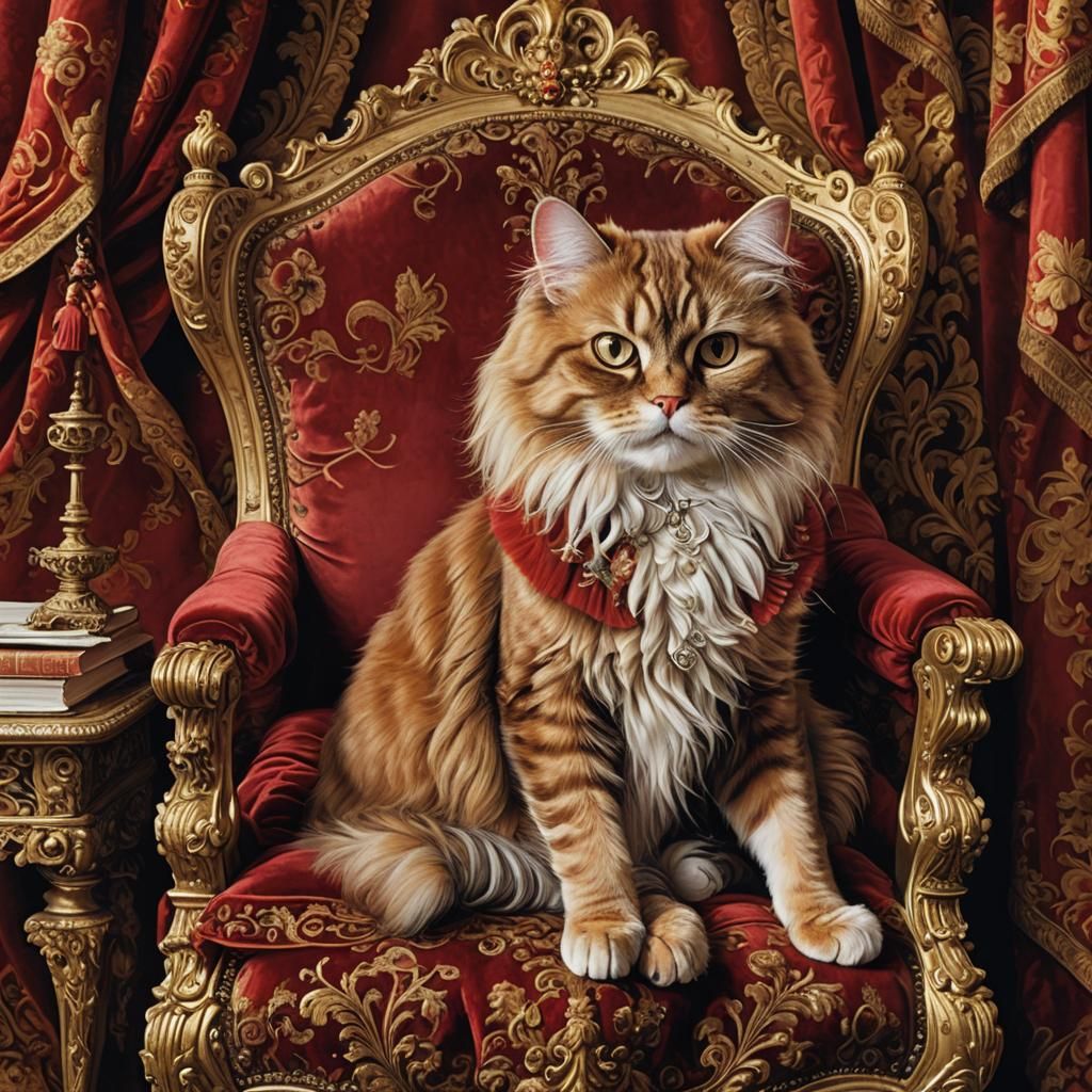 Cardinal Richelieu with Cat in Opulent Setting