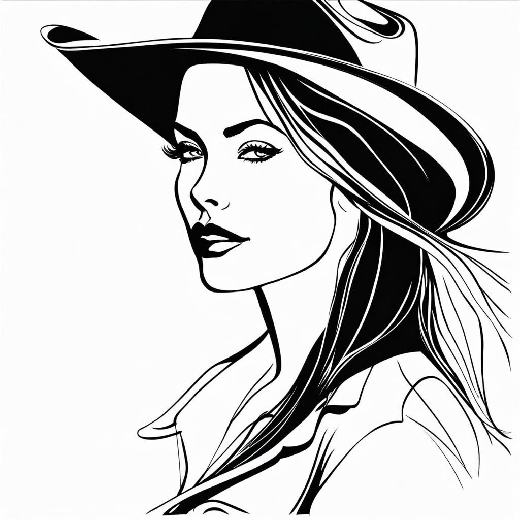 Cowgirl Silhouette: Continuous Line Art Portrait