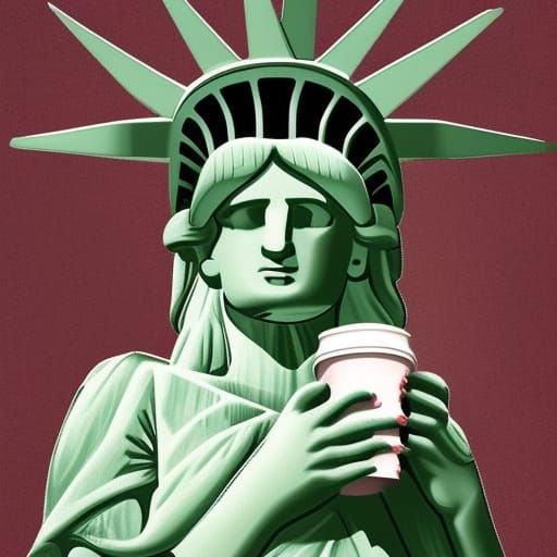 Statue of liberty drinking starbucks