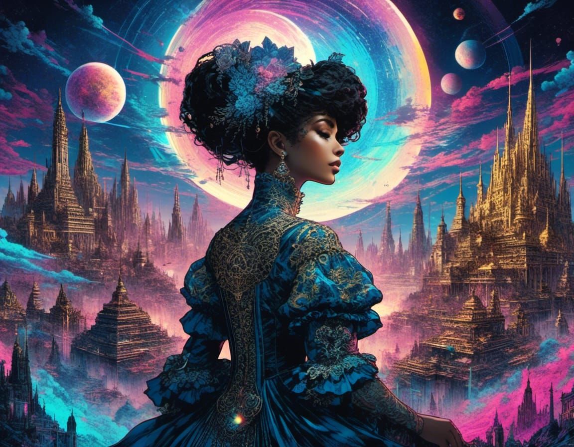 Holographic Astral Illustration in Mixed Media Style