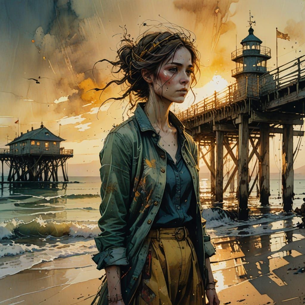 18th Century Seaside Pier in Hyperrealistic Style