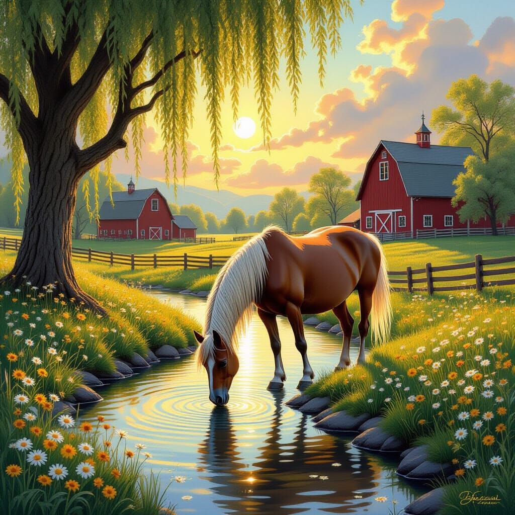 Majestic Horse in Dreamy Landscape as Fantasy Art