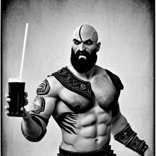 Kratos God of War in 50s Soda Parlor