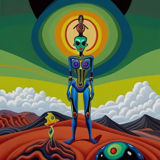 Abstract Man on Hill: Surrealist Painting