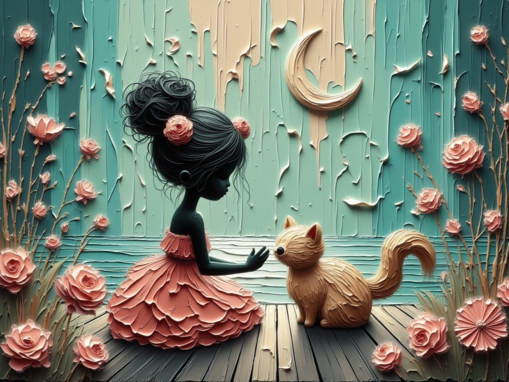 Girl and Cat at Sunset: 3D Animation Style