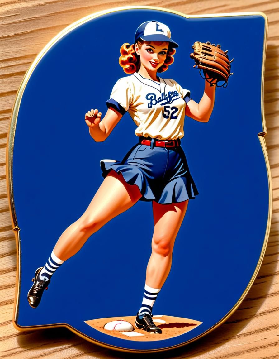 Retro Baseball Pin-Up Girl Illustration
