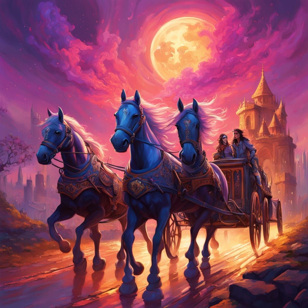Fantasy Chariot Under Full Moon With Magical Glow