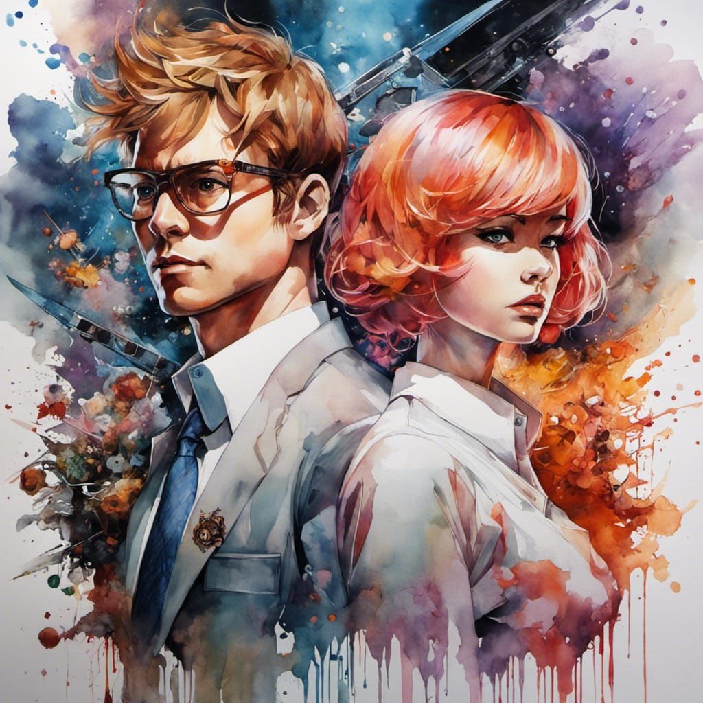 Dexter and DeeDee in Watercolor Portrait