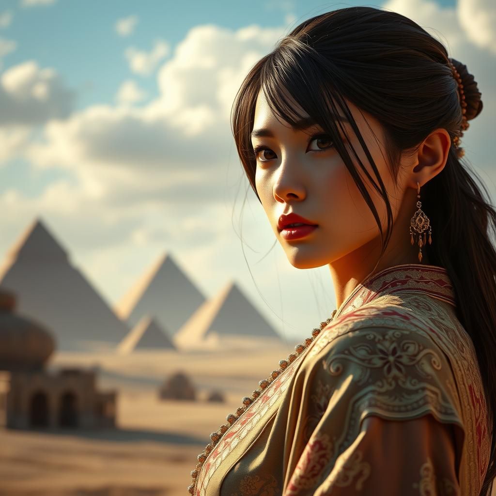 Beautiful Woman in Oriental Attire, 3D Hyper-Realistic Rende...