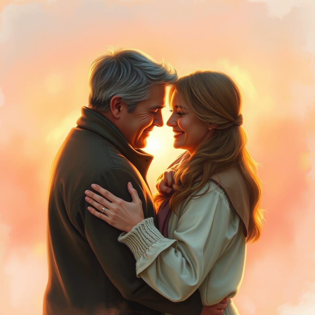 Couple Embracing in Warm Intimacy, in Sentimental Realism St...