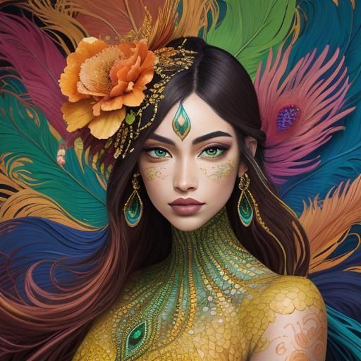 Dragon Peacock Woman: Abstract Expressionist Portrait