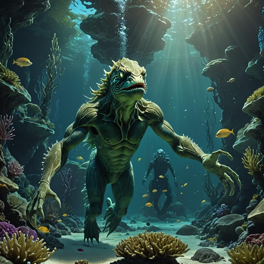 Handsome Bioluminescent Sea Creature in Underwater Cavern