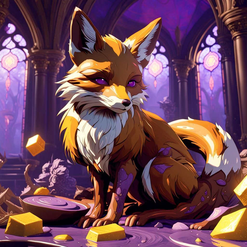 Dark Fantasy Fox in Purple and Yellow, 8K