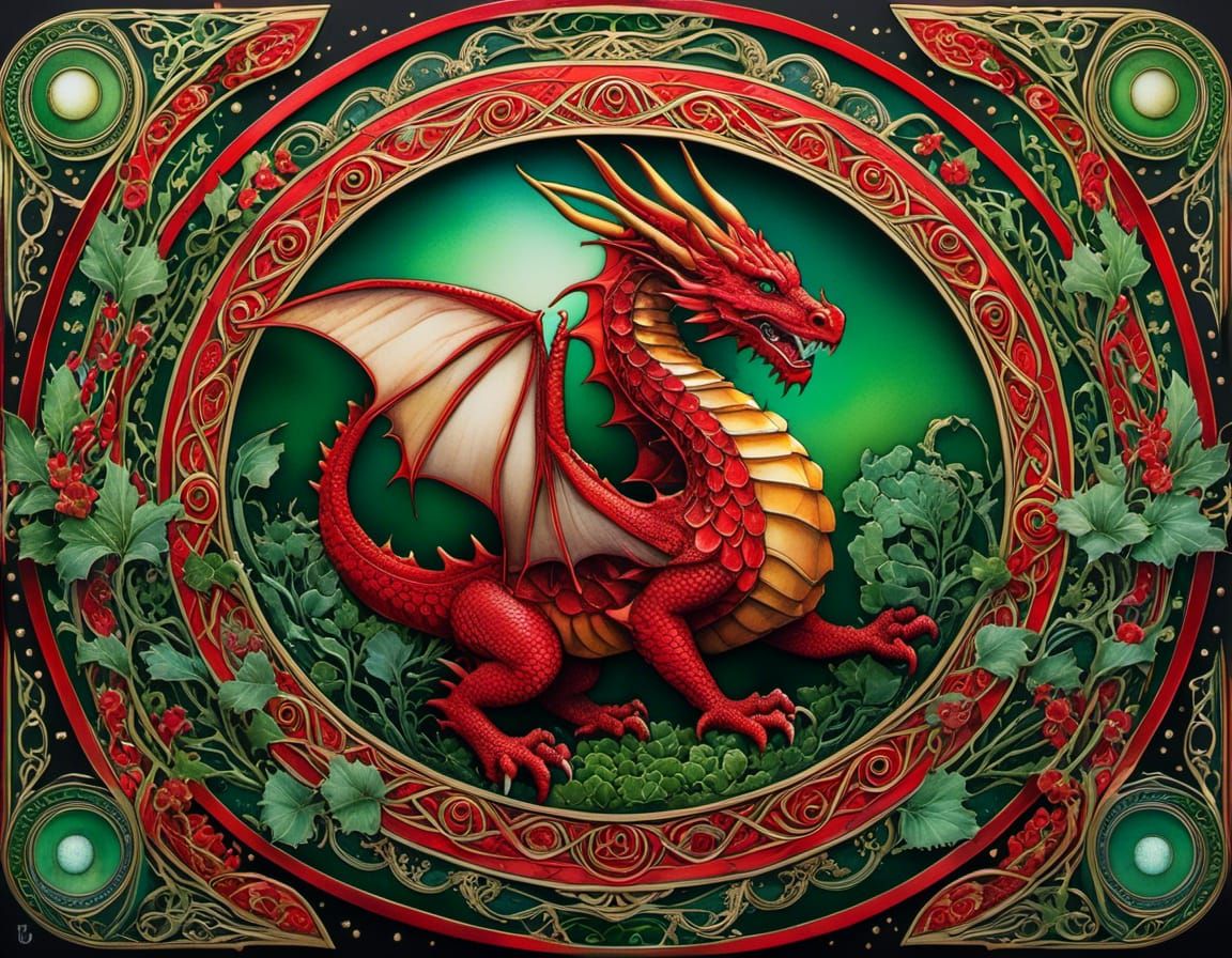 Celtic Knotwork: Welsh Dragon Ink Illustration