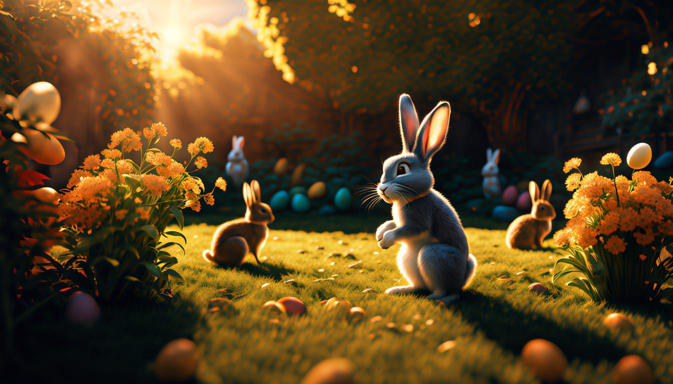 Bugs Bunny and Easter Bunny Feast in Vibrant Garden Wonderla...