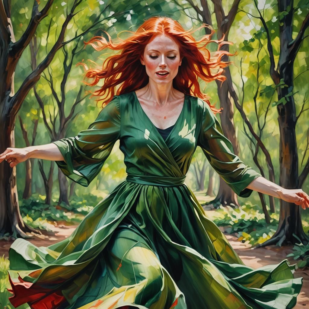 Woman Dancing in Sunlight: Vibrant Oil Painting