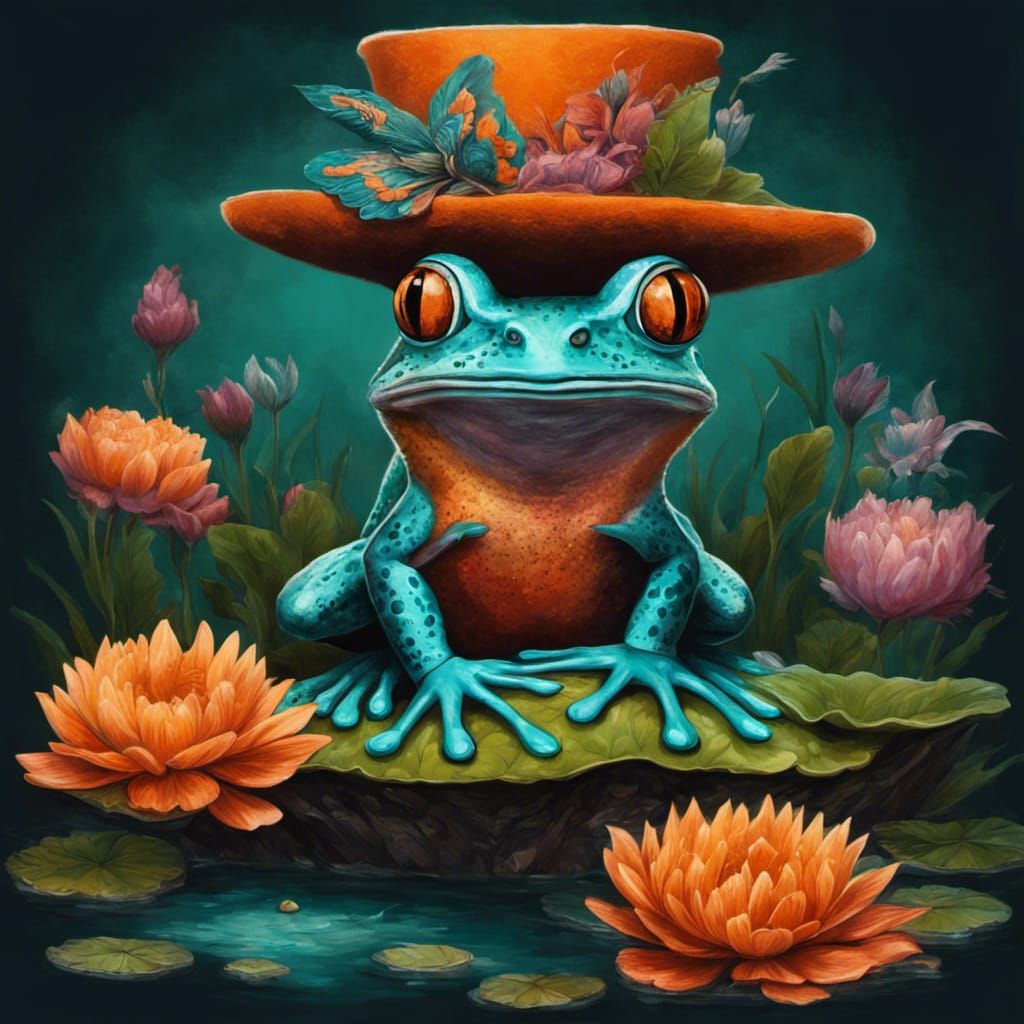 Victorian Frog in Flowery Hat: Fantasy Concept Art