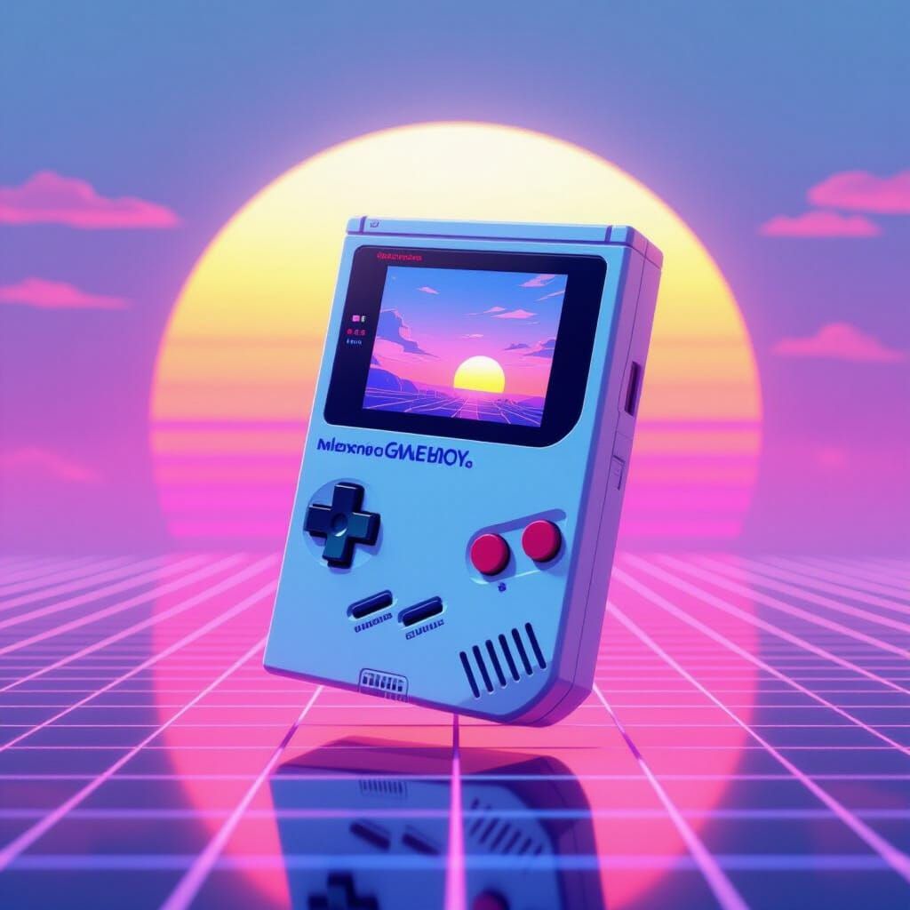 Synthwave Game Console on Neon Grid
