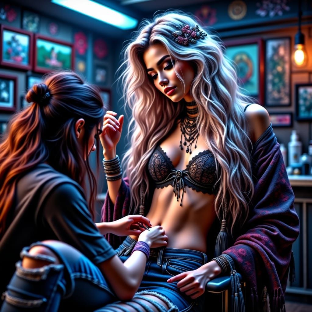 Regal Tattooed Princess in Modern Parlor