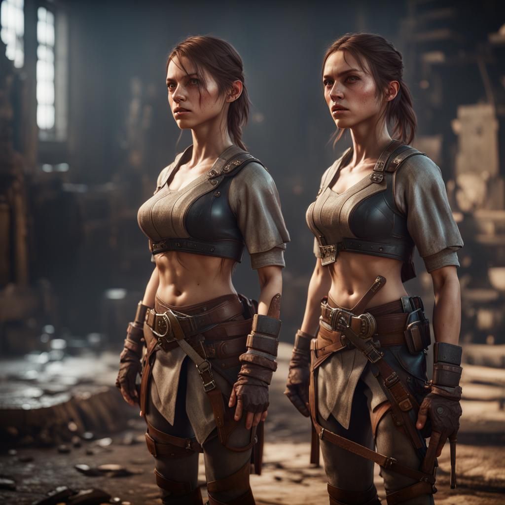 Powerful Twins in 3D Game Cinematic Style
