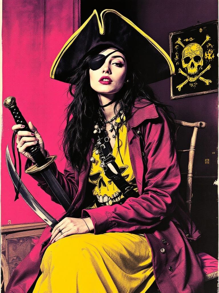 Bold Pirate Portrait in Saturated Graphic Style