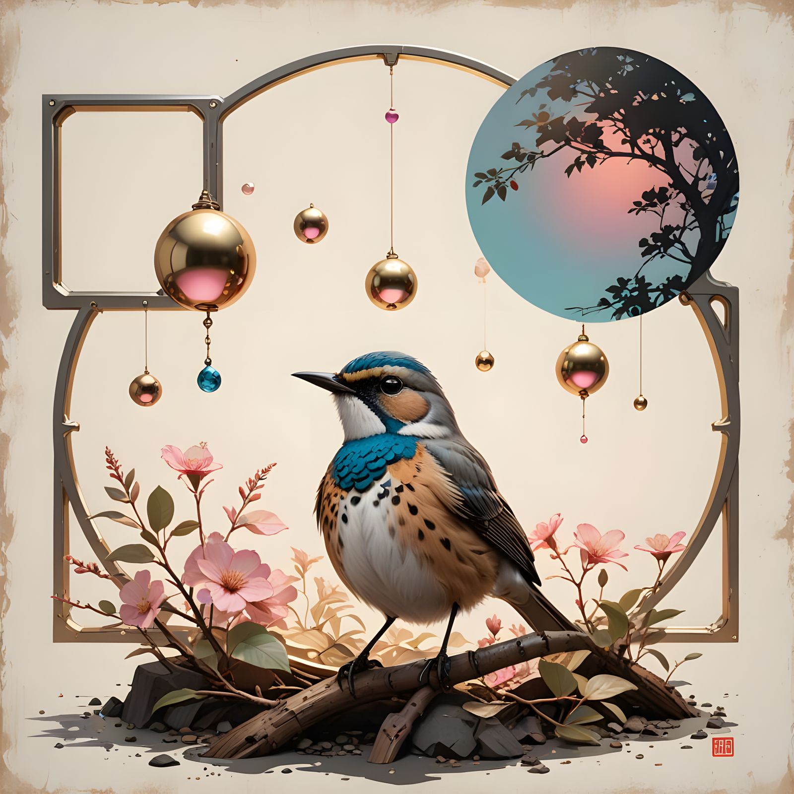 Surreal Bird Portrait in Whimsical Sumi-e Style