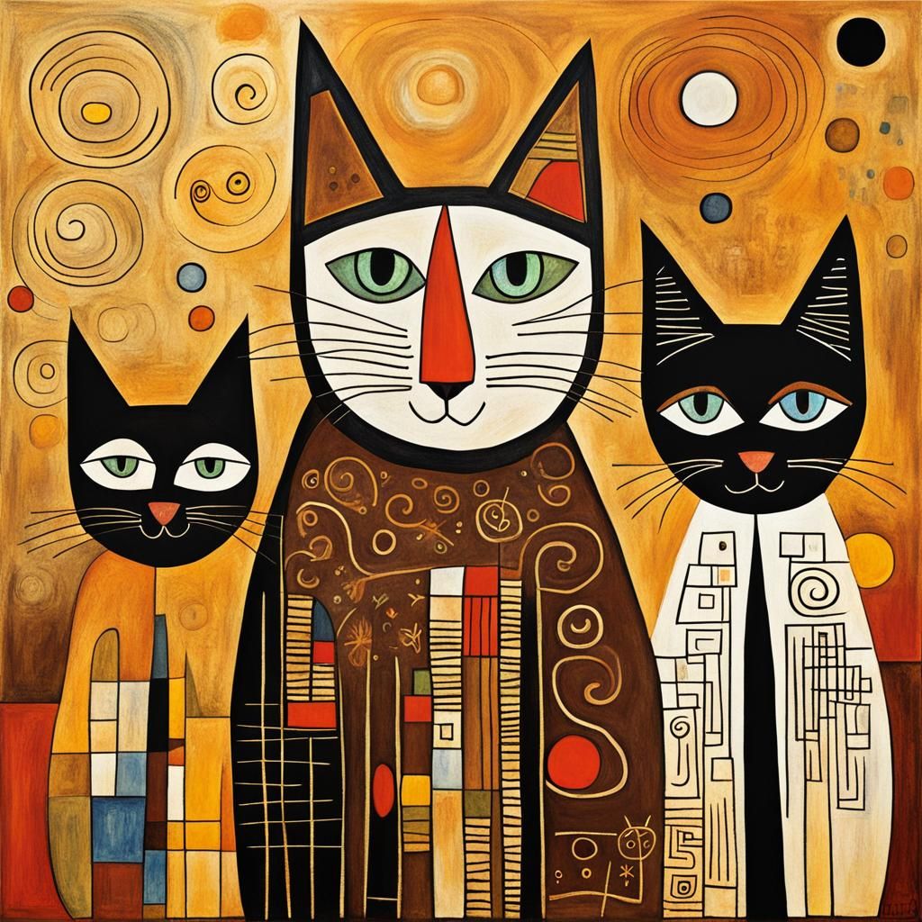 Cats in Bauhaus Style with Golden Halo