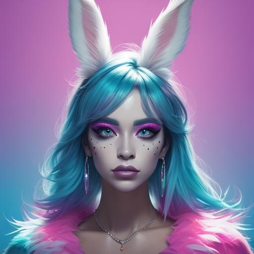 Hyperrealistic Playboy Bunny in Vibrant Neon Lighting