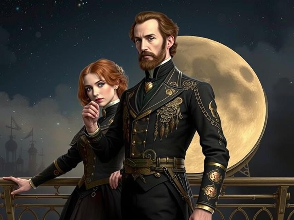 Steampunk Spaceship Soaring Through Celestial Sky