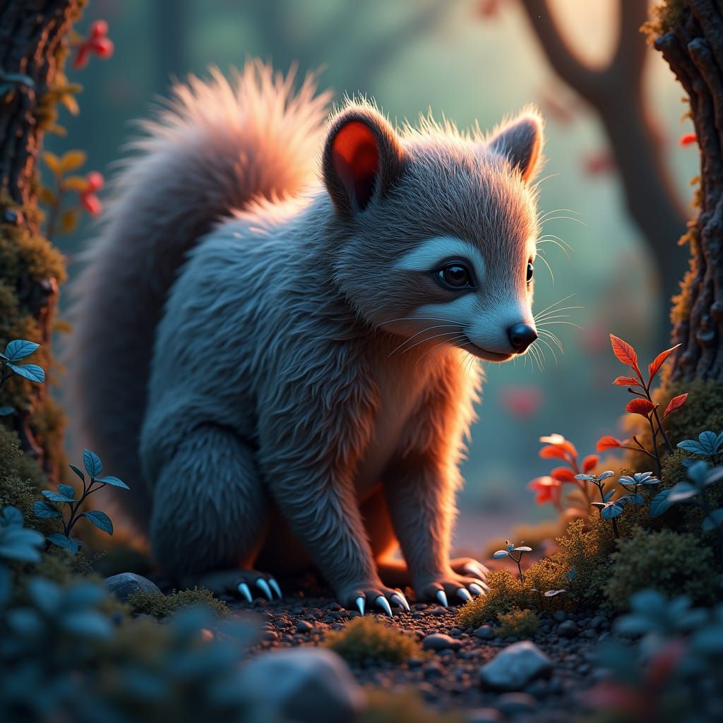 Mystical Sloth-Squirrel Creature in Fantasy Landscape