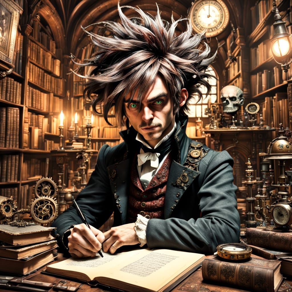 Gothic Scribe in Steampunk Library