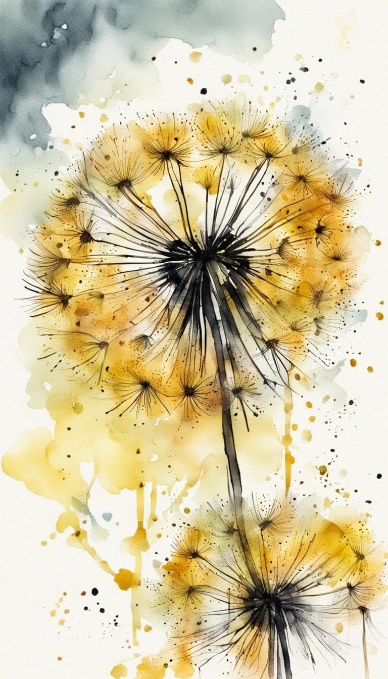 Golden Dandelions in Whimsical Watercolor