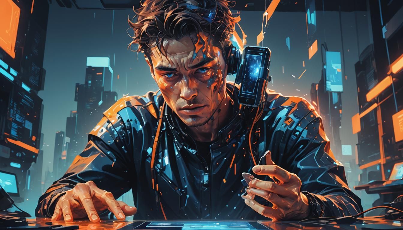 Surreal Man Melts Into Phone: Digital Art