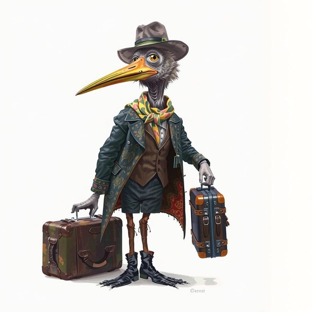 Cartoonish Gray Bird in Alexander Jansson Style