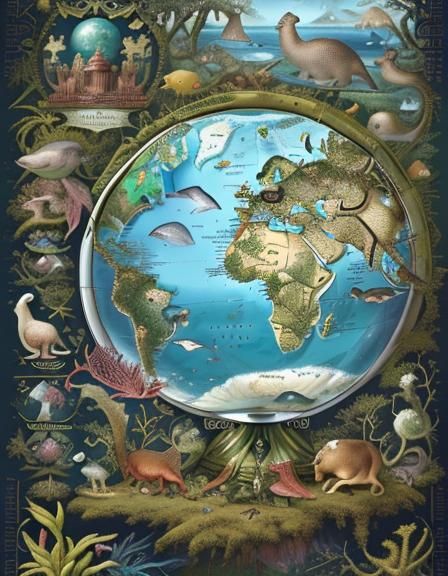 Ecological Biopunk World Map with Cryptid Animals
