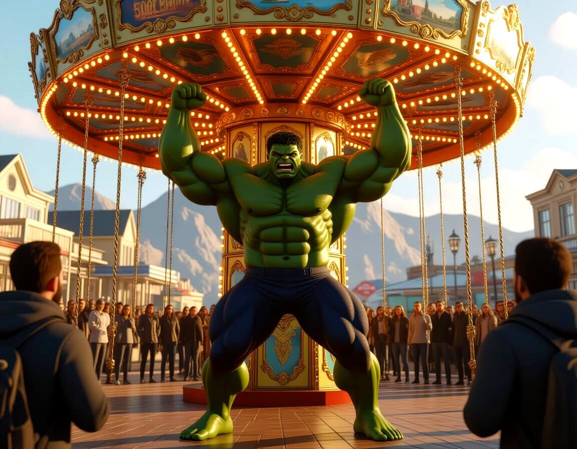 Hulk Lifts Carousel in Epic 3D Game Cinematic